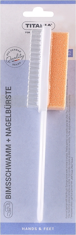 Щітка-пемза педикюрна комбінована, 7066, на довгій ручці, абрикосова - Titania — фото N1