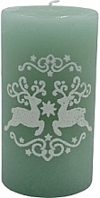 Парфумерія, косметика Декоративна свічка 7.8х14 см, зелена з оленями - Admit