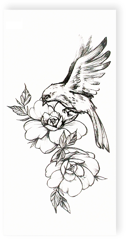 Временное тату "Цветы с птицей" - Tattooshka — фото N5