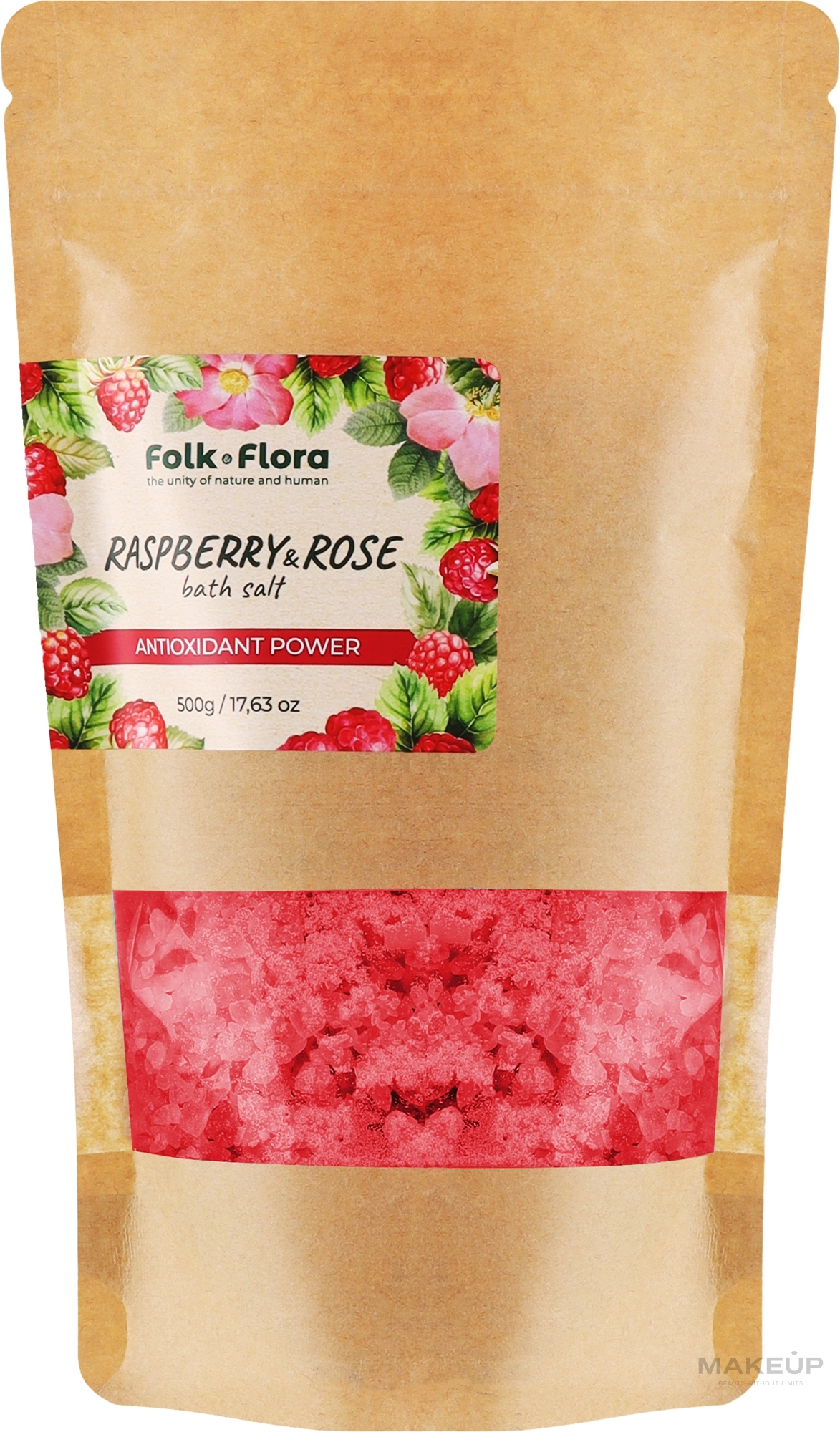 Соль для ванны "Шиповник и малина" - Folk&Flora Wild Rose & Rasberry Bath Salt — фото 500g