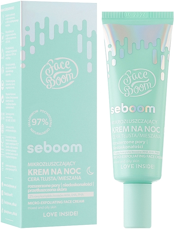 Микроотшелушивающий ночной крем для лица - Bielenda Face Boom Seboom Micro-Exfoliating Night Face Cream — фото N2