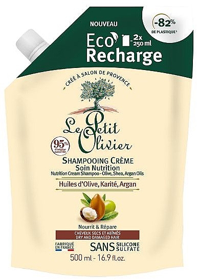 Шампунь живильний для сухого й пошкодженого волосся - Le Petit Olivier Eco-Refill Cream Shampoo Nutrition Olive, Shea, Argan Oils — фото N1