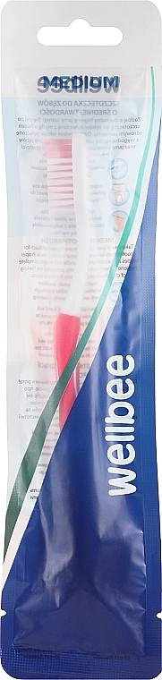 Зубна щітка середньої жорсткості, рожева з білим - Wellbee — фото N1