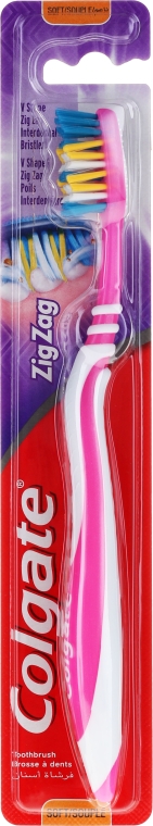 Зубна щітка, м'яка, рожева - Colgate ZigZag Soft — фото N1