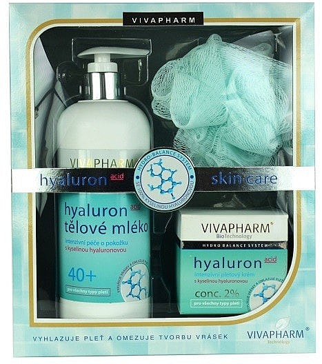 Набор - Vivaco Vivapharm Hyaluronic Acid (f/cr/50ml + b/lot/400ml + washcloth) — фото N1