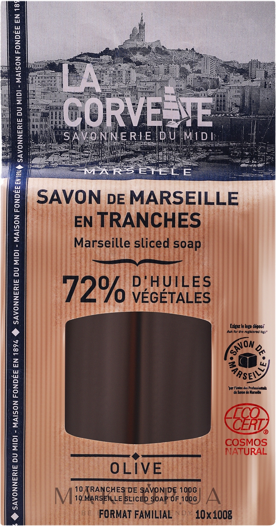 Мыло оливковое - La Corvette Savon de Marseille Olive Brut 72% — фото 10x100g
