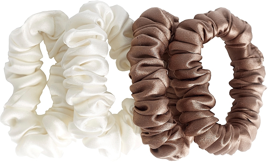 Набор резинок из натурального шелка, размер S, белая+коричневая - de Lure Scrunchie Set 
