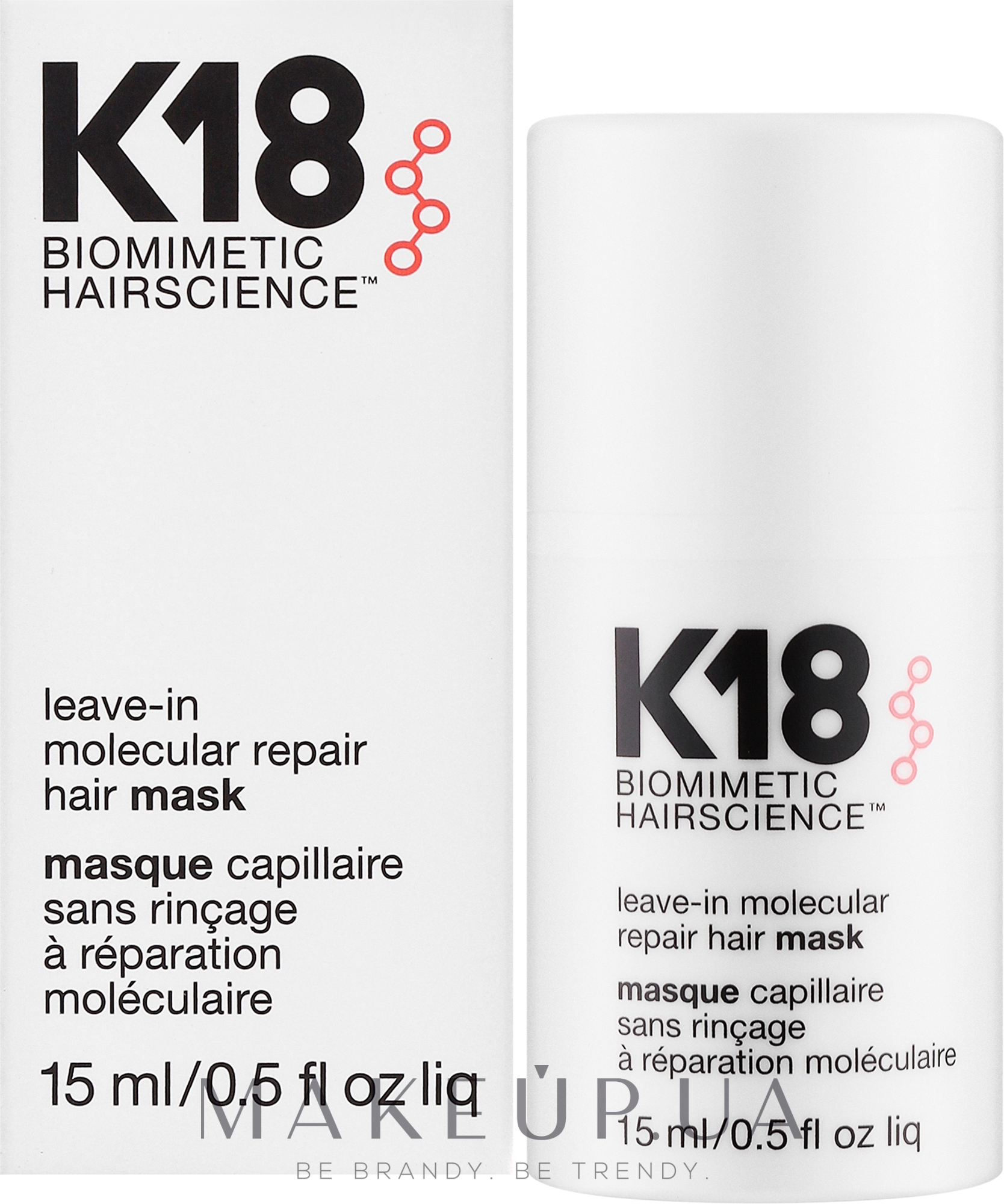 Незмивна маска для волосся - K18 Hair Biomimetic Hairscience Leave-in Molecular Repair Mask — фото 15ml