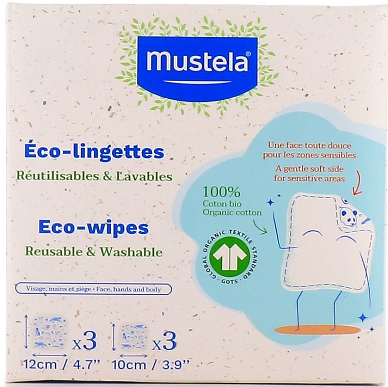 Екосерветки зі 100% органічної бавовни - Mustela Eco-Wipers Kit (змінний блок) — фото N1