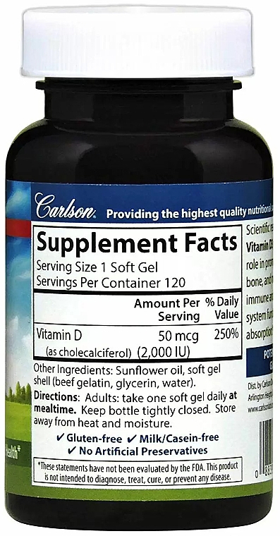 Вітамін D3, 2000 мг - Carlson Labs Vitamin D3 — фото N2