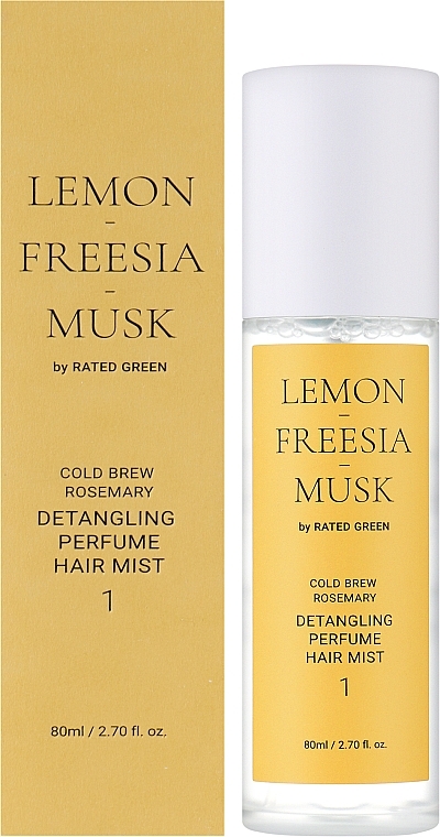 Парфумований міст для волосся "Лимон-Фрезія-Мускус" - Rated Green Cold Brew Rosemary Detangling Perfume Hair Mist 1 — фото N2