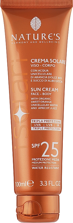 Сонцезахисний крем для обличчя й тіла - Nature's I Solari Sun Cream Spf 25