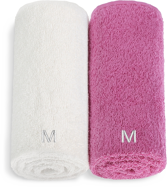 Набір рушників для обличчя, біле та марсала "Twins" - MAKEUP Face Towel Set Marsala + White
