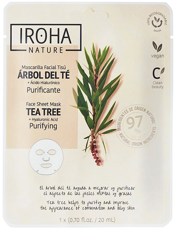Тканинна маска для обличчя - Iroha Nature Purifying Tea Tree + Hyaluronic Acid Sheet Mask — фото N1
