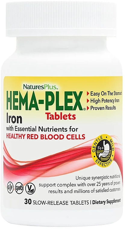 Залізо у таблетках сповільненого вивільнення - NaturesPlus Hema-Plex Iron Slow-Release Tablets — фото N1