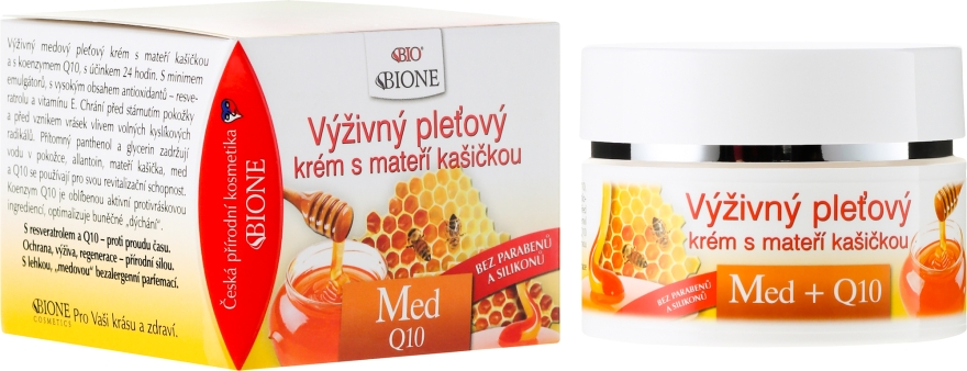 Живильний крем для обличчя, з маточним молочком - Bione Cosmetics Honey + Q10 Cream — фото N1