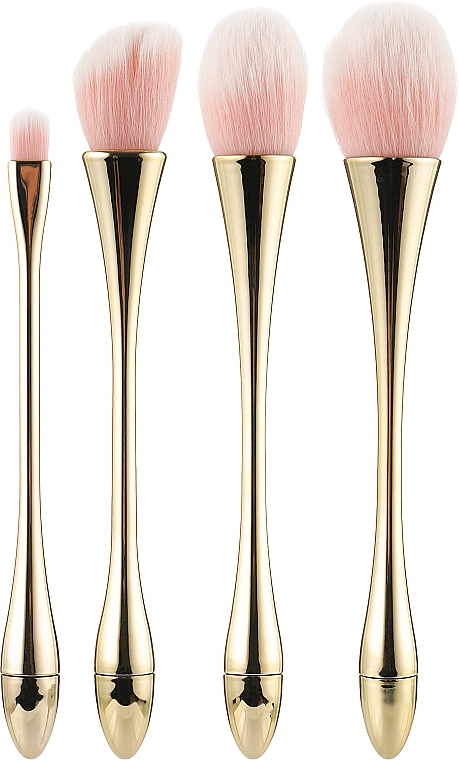 Набор профессиональных кистей для макияжа, 4шт, розовые с золотым - Tools For Beauty — фото N1