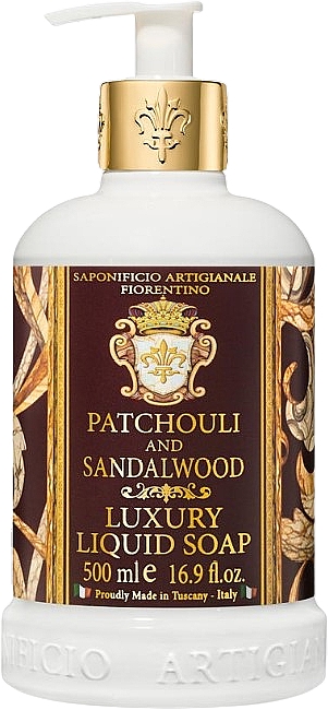 Натуральне рідке мило "Пачулі та сандалове дерево" - Saponificio Artigianale Fiorentino Patchoul And Sandalwood Luxury Liquid Soap — фото N1