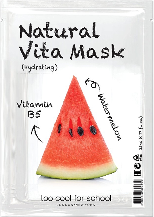 Зволожувальна тканинна маска для обличчя "Кавун" з вітаміном В5 - Too Cool For School Natural Vita Mask Hydrating — фото N1