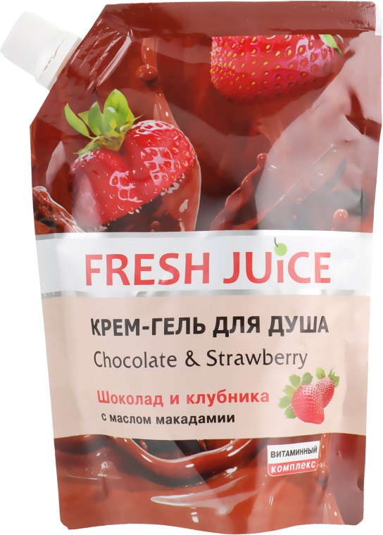 Крем-гель для душа "Шоколад и Клубника" - Fresh Juice Love Attraction Chocolate & Strawberry(дой-пак)