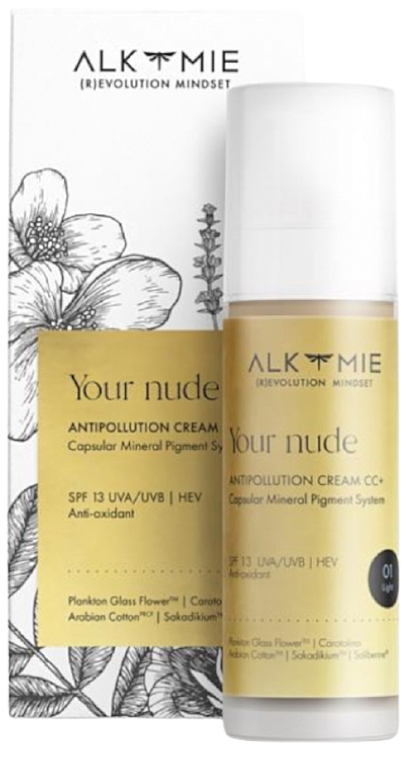 СС+ крем для обличчя - Alkmie Your Nude Antipollution Cream CC+ SPF 13 — фото N1