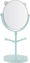 Зеркало двухстороннее, косметическое, настольное на длинной ножке с увеличением 3Х, 15 см, голубое - Beauty LUXURY  — фото N1