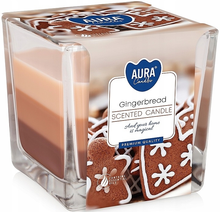 Ароматична тришарова свічка у склянці "Імбірний пряник" - Bispol Aura Scented Candle Gingerbread — фото N1