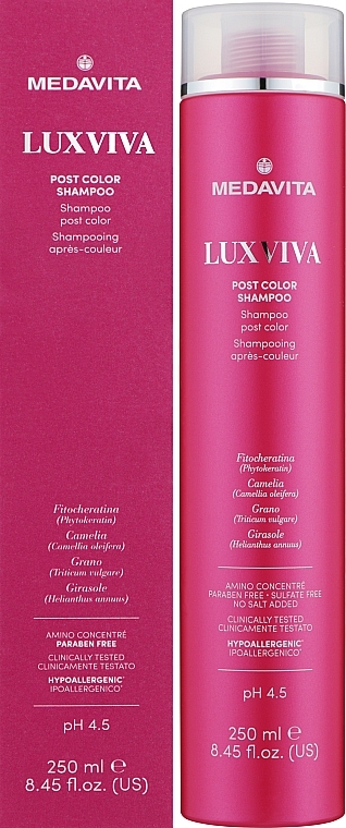 Безсульфатний шампунь-постколор для фарбованого волосся - Medavita Luxviva Post Color Shampoo — фото N2