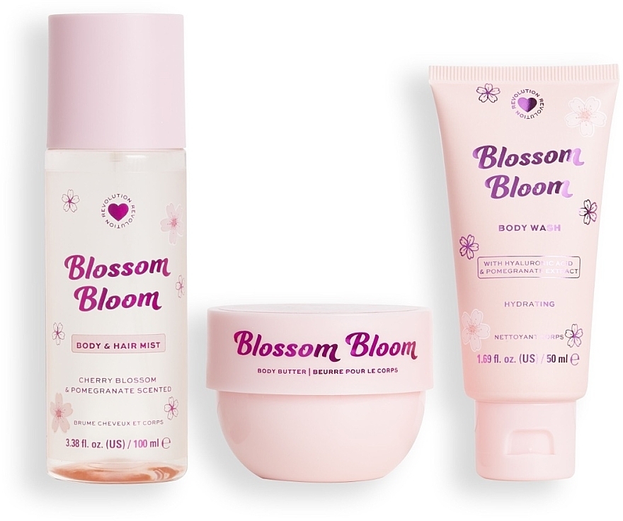 Набор - I Heart Revolution Blossom Bloom Hydrating Set (sh/gel/50ml+b/cr/68g+b/mist/100ml) — фото N2