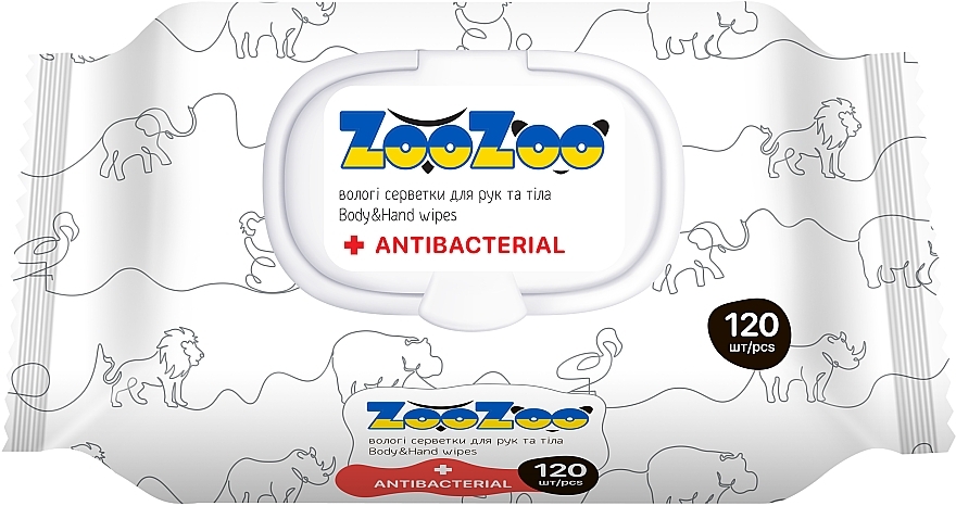 Вологі серветки для рук та тіла "Антибактеріальні" з клапаном - ZooZoo — фото N1