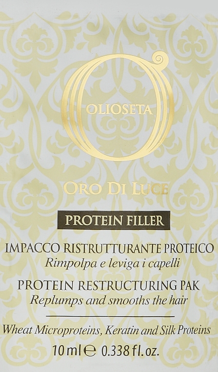 Липидная маска- протеиновый филлер для волос - Barex Italiana Olioseta Oro Di Luce Impacco Ristrutturante Proteico (пробник) — фото N1