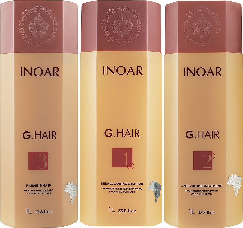 Набор "Кератиновое выпрямление волос" - Inoar G-Hair Premium Hair Keratin (shmp/1000ml + keratin/1000ml + mask/1000ml) — фото N1