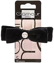 Парфумерія, косметика Заколка для волосся 417406, чорний оксамитовий бант із перлинною намистиною - Glamour