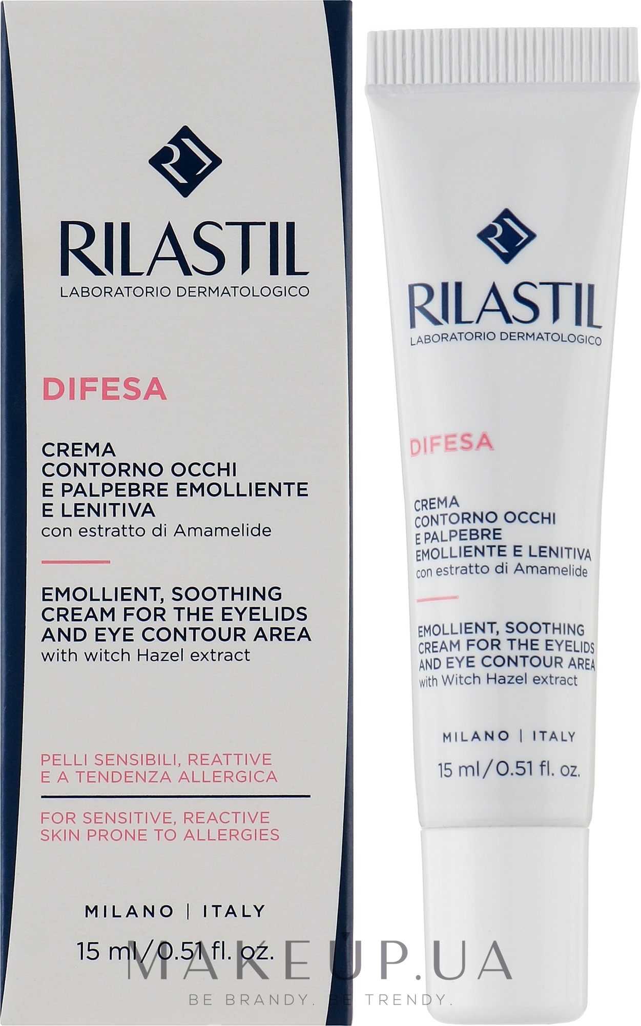 Крем для зони навколо очей для чутливої, реактивної шкіри схильної до алергії - Rilastil Difesa Eyelid And Eye Contour Cream — фото 15ml