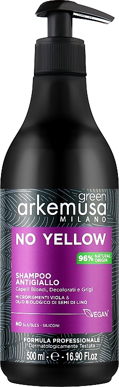 Шампунь для нейтралізації жовтизни для блонда, освітленого та сивого волосся - Arkemusa Green No Yellow Shampoo — фото N1