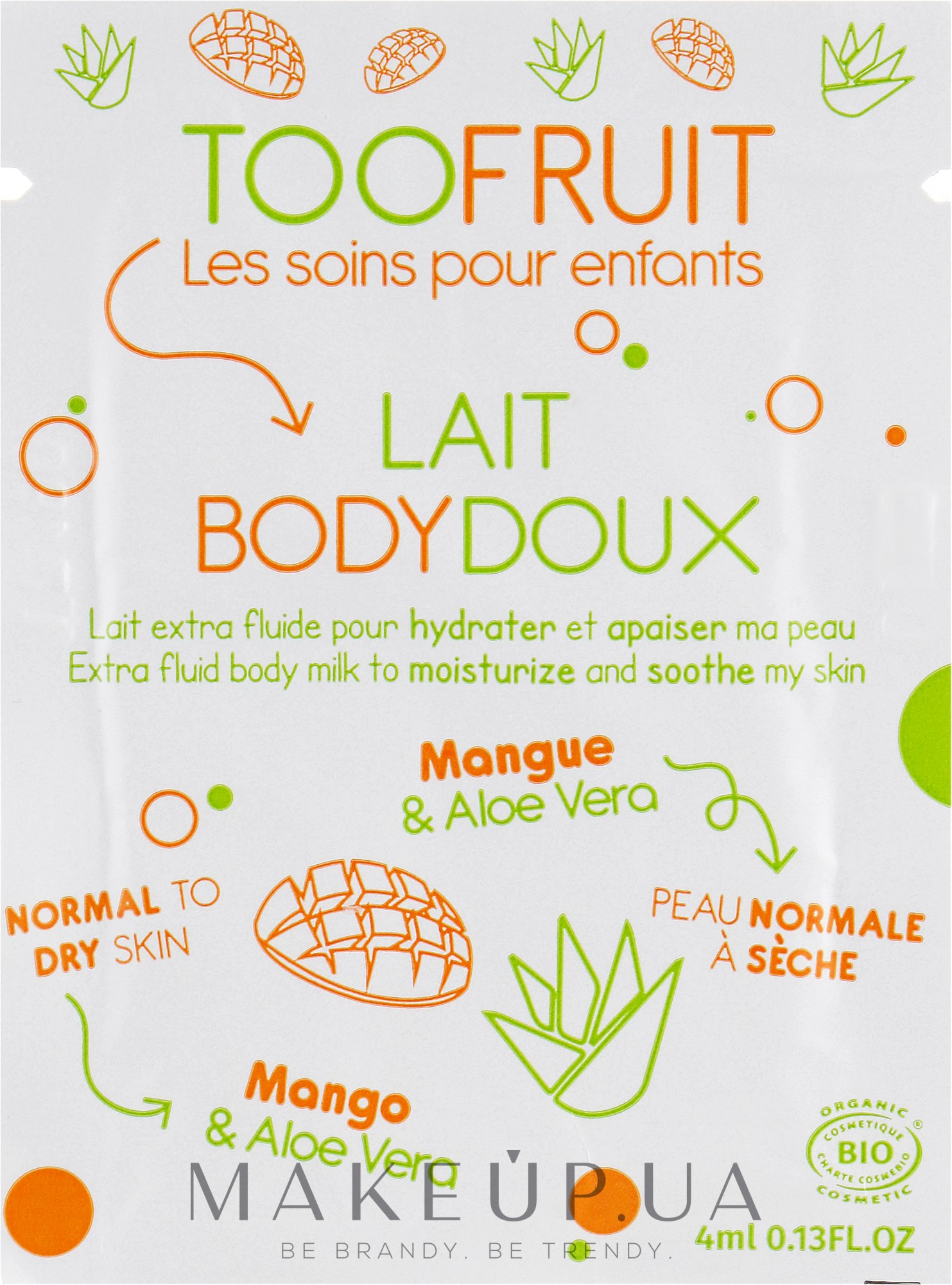 Молочко для тіла "Манго та алое вера" - Toofruit Extra Fluid Body Milk (пробник) — фото 8ml