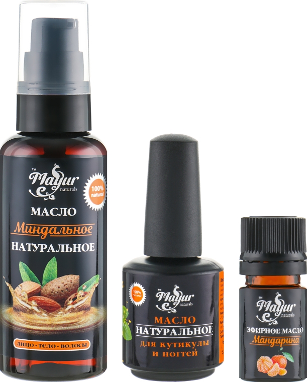 Подарочный набор для кожи и ногтей "Миндаль и мандарин" - Mayur (oil/50 ml + nail/oil/15 ml + essential/oil/5 ml)