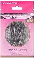 Шпильки-невидимки для волосся, коричневі - Brushworks Brown Bobby Pins — фото N1