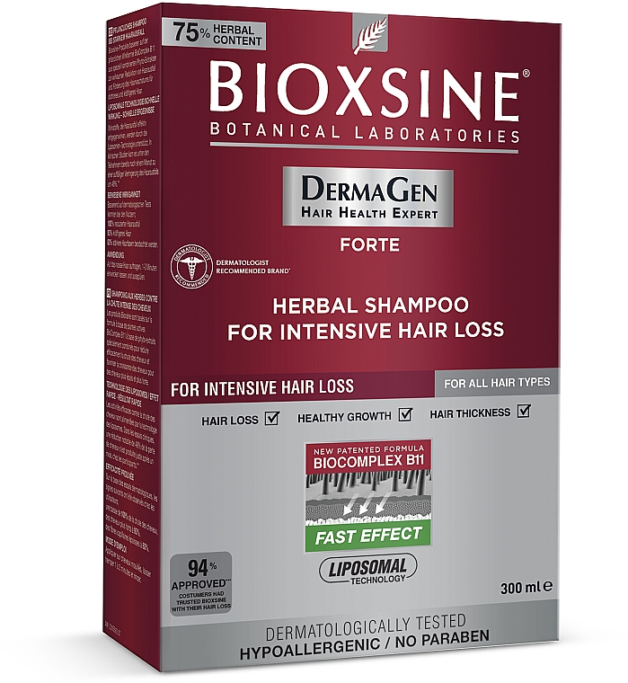 Растительный шампунь против интенсивного выпадения волос - Biota Bioxsine DermaGen Forte Herbal Shampoo For Intensive Hair Loss — фото N2