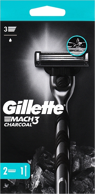 Бритвенный станок с 2 сменными кассетами - Gillette Mach3 Charcoal  — фото N1