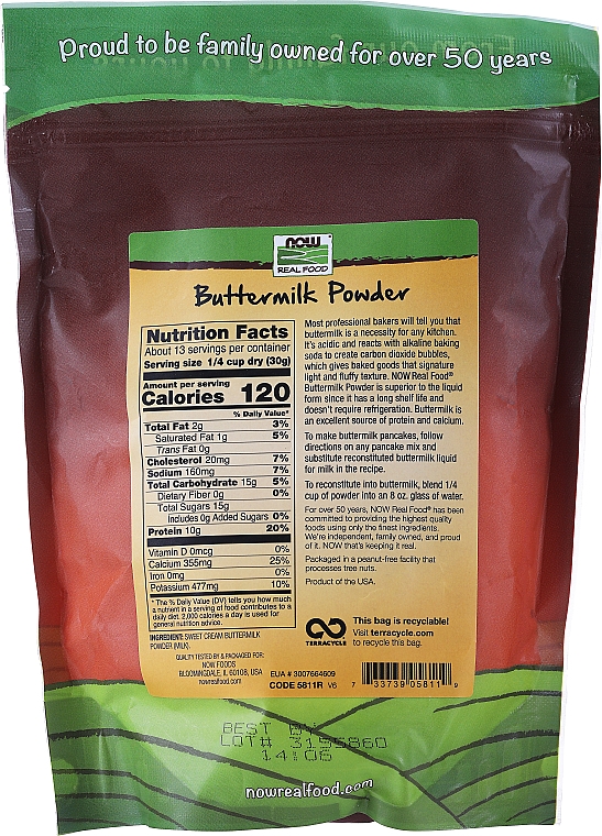 Порошок пахты - Now Foods Real Food Buttermilk Powder — фото N2