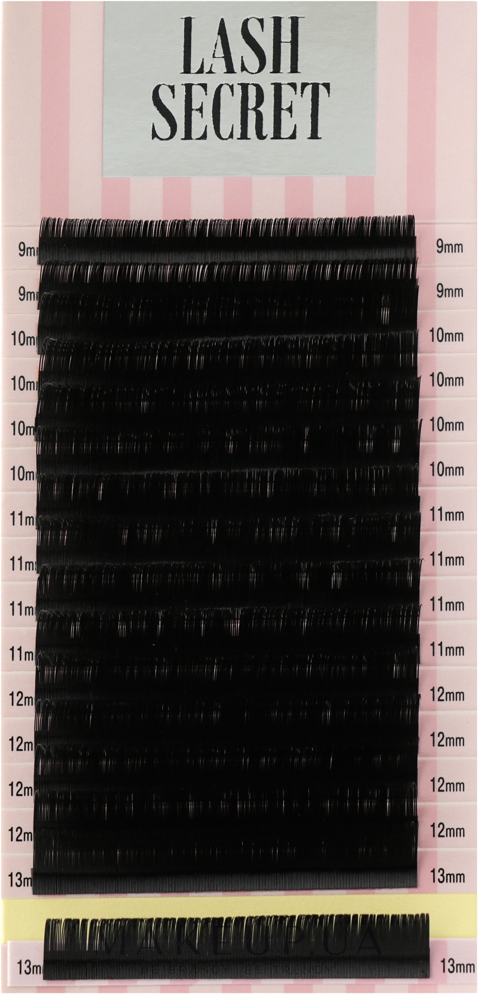 Накладні вії, чорні, 16 ліній (mix, 0,15, D, 9-13) - Lash Secret — фото 1уп