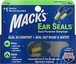 Парфумерія, косметика Беруші м'які #11, захист від води та шуму до 27 Дб, со съемным шнуром - Mack's Ear Seals