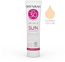 Солнцезащитный крем SPF30 - Dhyvana Raspberrry Oil & Hyaluronic Acid SUN Mineral Anti-Aging Cream — фото N2