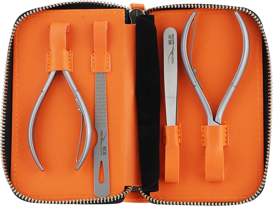 Маникюрный набор 4 предмета, MD.33, в оранжевом футляре, серо-стальной - Nghia Export Manicure Set — фото N1