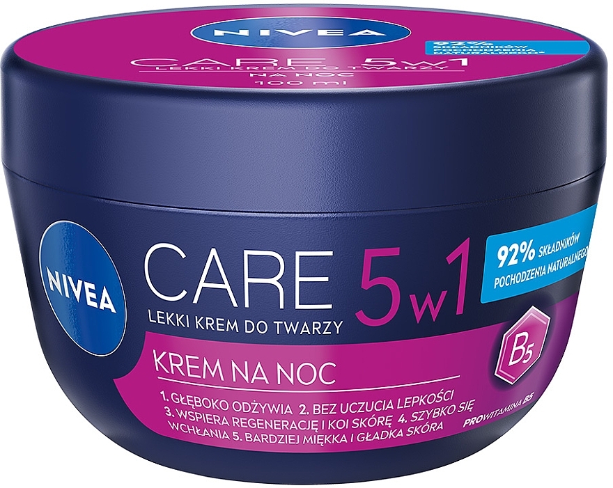 Нічний крем для обличчя - NIVEA CARE 5in1 Night Cream