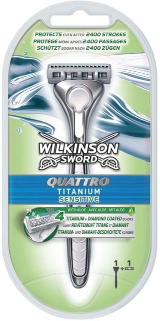 Станок + 1 сменное лезвие - Wilkinson Sword Quattro Titanium Sensitive — фото N4