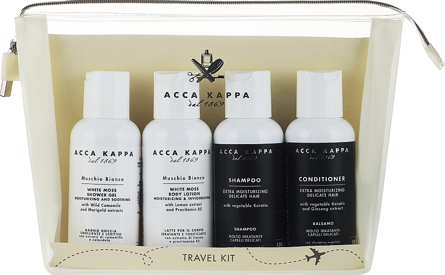 Набор - Acca Kappa White Moss Travel Set (sh/gel/100ml + shm/100ml + b/lot/100ml + cond/100ml + bag) — фото N1