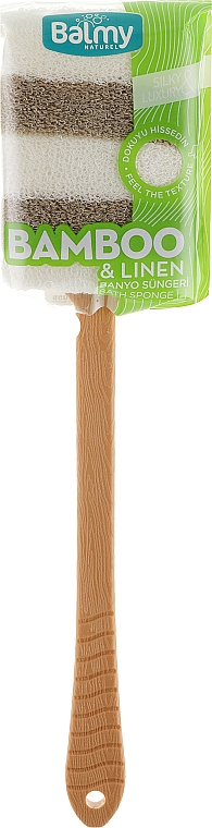 Губка банная из бамбука и льна с ручкой - Balmy Naturel