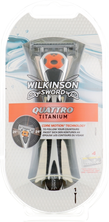 Станок + 1 сменный картридж - Wilkinson Sword Quattro Titanium Core Motion — фото N1